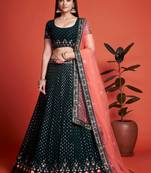 Delightful dark green sequins embroidered heavy georgette indian designer ethnic lehenga dress