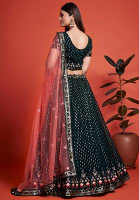 Delightful dark green sequins embroidered heavy georgette indian designer ethnic lehenga dress 4