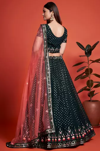 Delightful dark green sequins embroidered heavy georgette indian designer ethnic lehenga dress