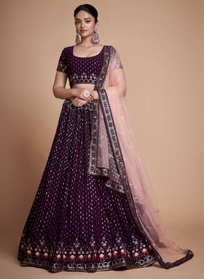 wine Sequins Embroidered Heavy Georgette Indian Designer lehenga designs 1