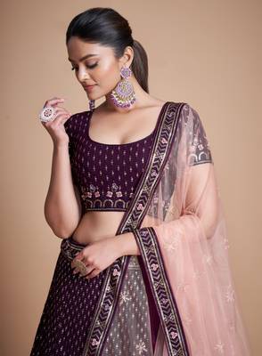 wine Sequins Embroidered Heavy Georgette Indian Designer lehenga designs 2