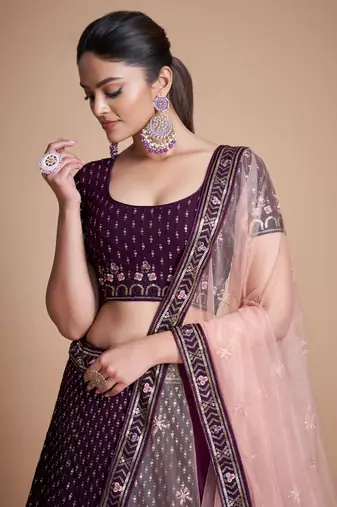 wine Sequins Embroidered Heavy Georgette Indian Designer lehenga designs