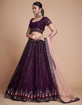 wine Sequins Embroidered Heavy Georgette Indian Designer lehenga designs 3