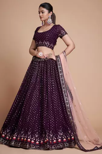 wine Sequins Embroidered Heavy Georgette Indian Designer lehenga designs