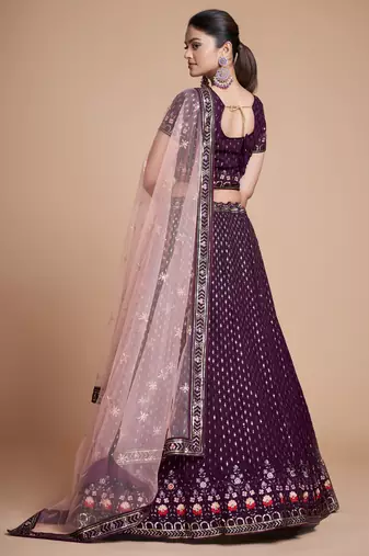 wine Sequins Embroidered Heavy Georgette Indian Designer lehenga designs