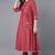 Women red embroidered poly silk stiched flared kurta trousers suit set