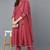 Women red embroidered poly silk stiched flared kurta trousers suit set