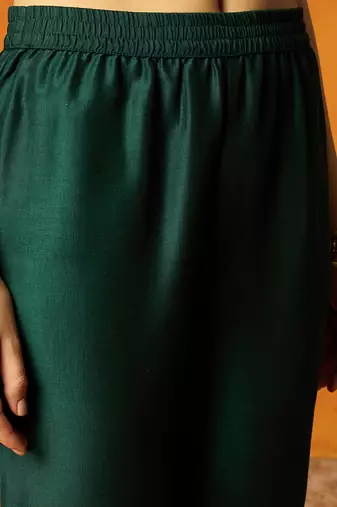women green silk blend woven design embroidered anarkali kurta trouser with dupatta