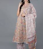 Women yellow printed pure cotton  stiched flared kurta palazzo suit set