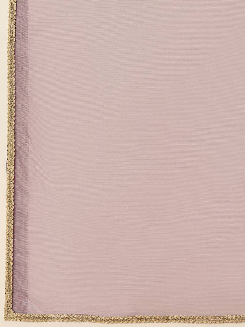 women purple silk blend ethnic motifs embroidered straight kurta trouser with dupatta