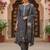 women grey silk blend floral printed straight kurta trouser with dupatta