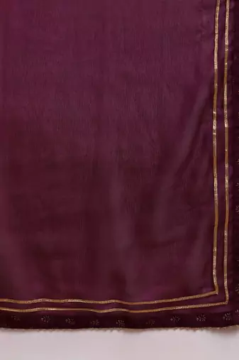 Purple silk blend solid embroidered anarkali kurta palazzo with dupatta