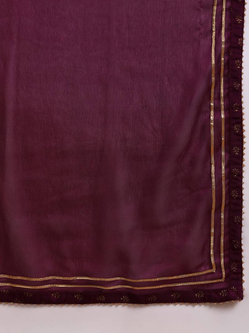 Purple silk blend solid embroidered anarkali kurta palazzo with dupatta