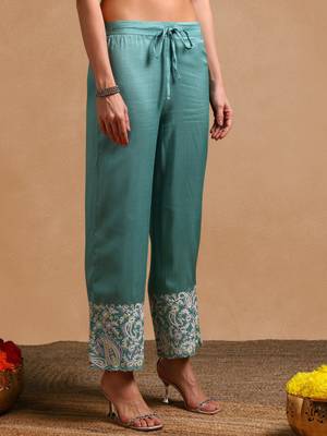 women sea green silk blend solid embroidered anarkali kurta palazzo with dupatta 5