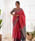 Women'S Gajri Silk Faux Kanjeevaram Woven Saree With Unstitched Blouse Piece