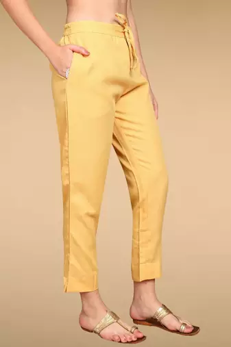 women yellow silk blend geometric printed straight kurta trouser with dupatta