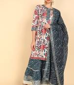 Women white printed pure cotton  stiched straight kurta sharara suit set