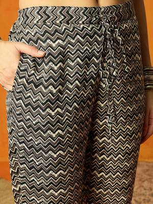 women black rayon blend geometric printed straight kurta trouser with dupatta 5