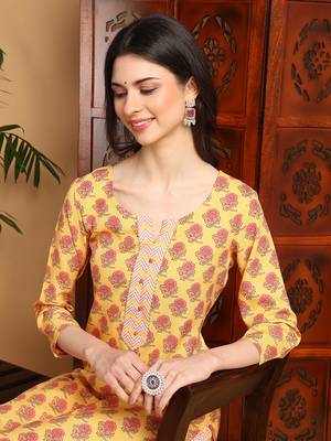 women yellow rayon blend floral printed straight kurta trouser with dupatta 3