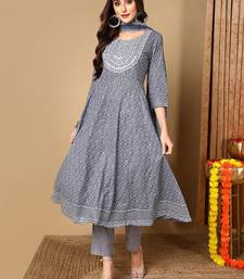 women grey rayon blend geometric printed a-line kurta trouser and dupatta