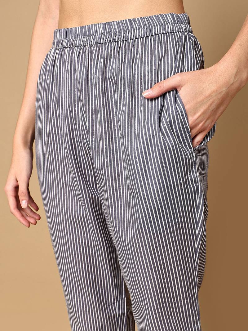 women grey rayon blend geometric printed a-line kurta trouser and dupatta