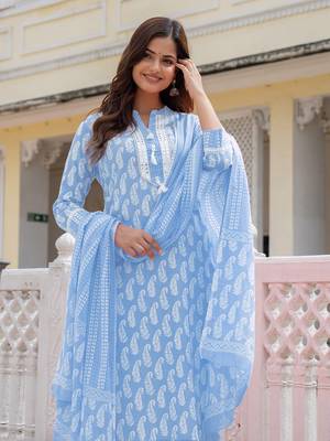 Blue and White Daily Wear Salwar Suit for Women 1