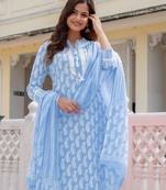 Blue and White Daily Wear Salwar Suit for Women