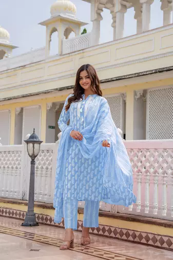 Blue and White Daily Wear Salwar Suit for Women