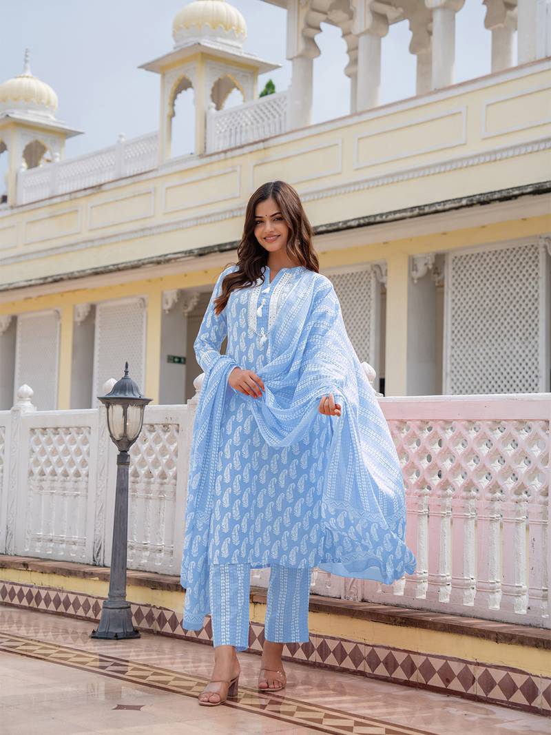 Blue and White Daily Wear Salwar Suit for Women