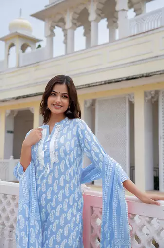 Blue and White Daily Wear Salwar Suit for Women