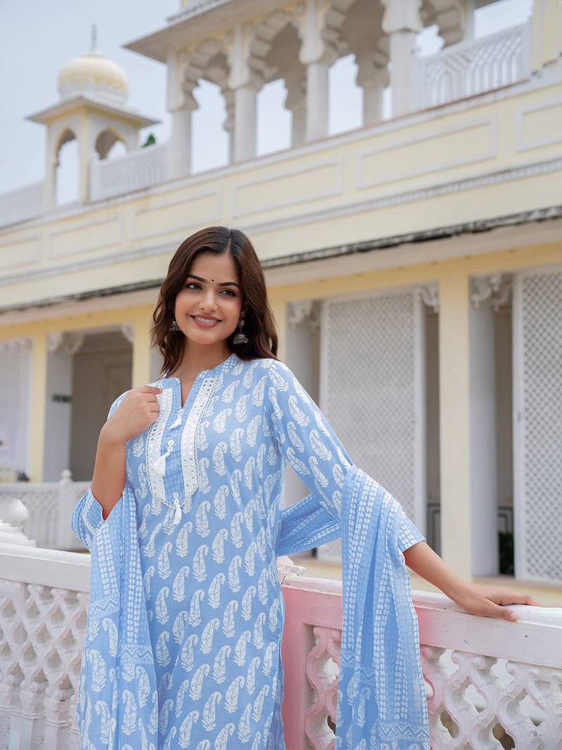 Blue and White Daily Wear Salwar Suit for Women