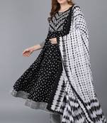 Women black embroidered pure cotton  stiched anarkali kurta trousers suit set