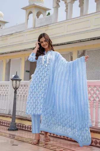 Blue and White Daily Wear Salwar Suit for Women