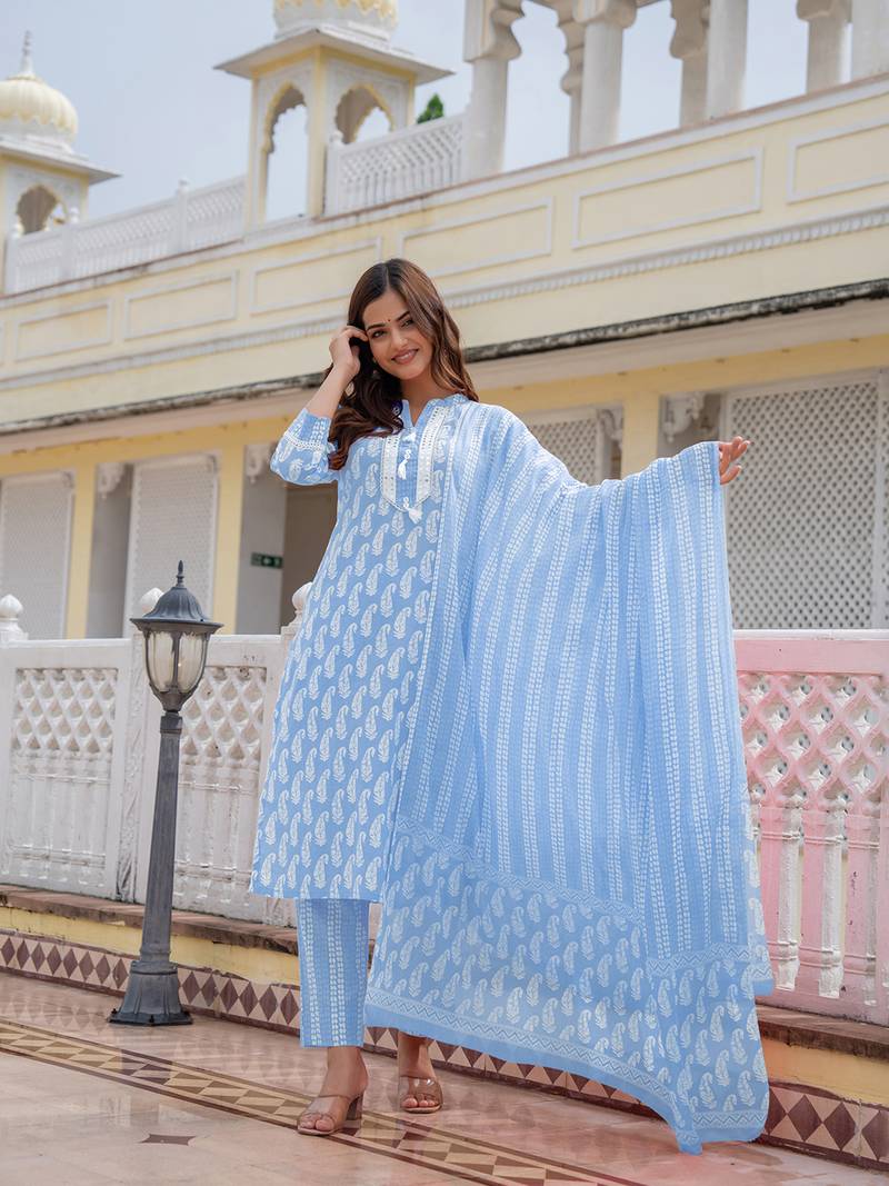 Blue and White Daily Wear Salwar Suit for Women