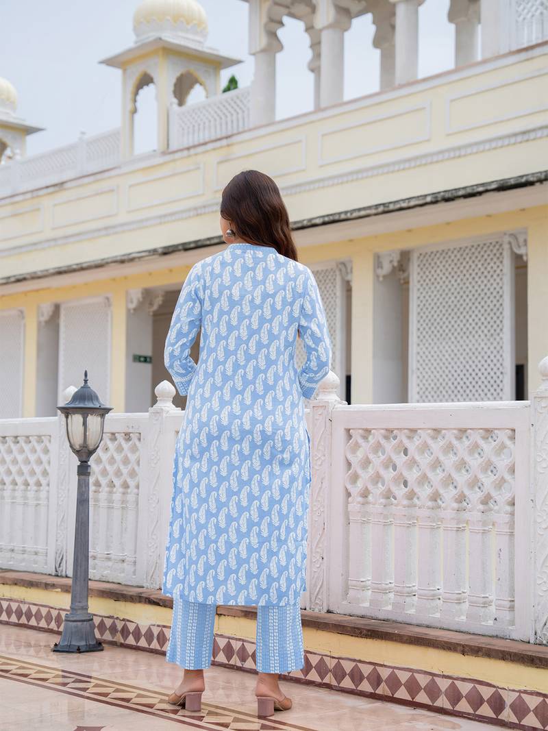Blue and White Daily Wear Salwar Suit for Women
