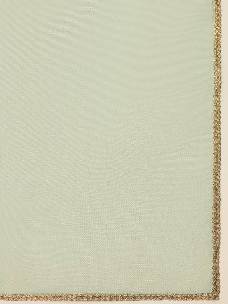 women green silk blend woven design embroidered anarkali kurta trouser with dupatta