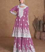 Pink chinon embroidery designer sharara suit