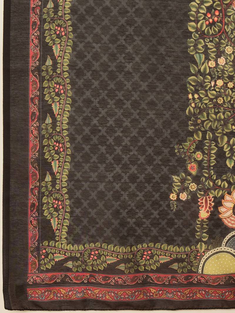 women black silk blend solid embroidered straight kurta trouser with dupatta