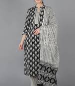 Women black printed rayon stiched straight kurta trousers suit set
