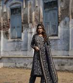 Women blue embroidered silk blend stiched straight kurta trousers suit set