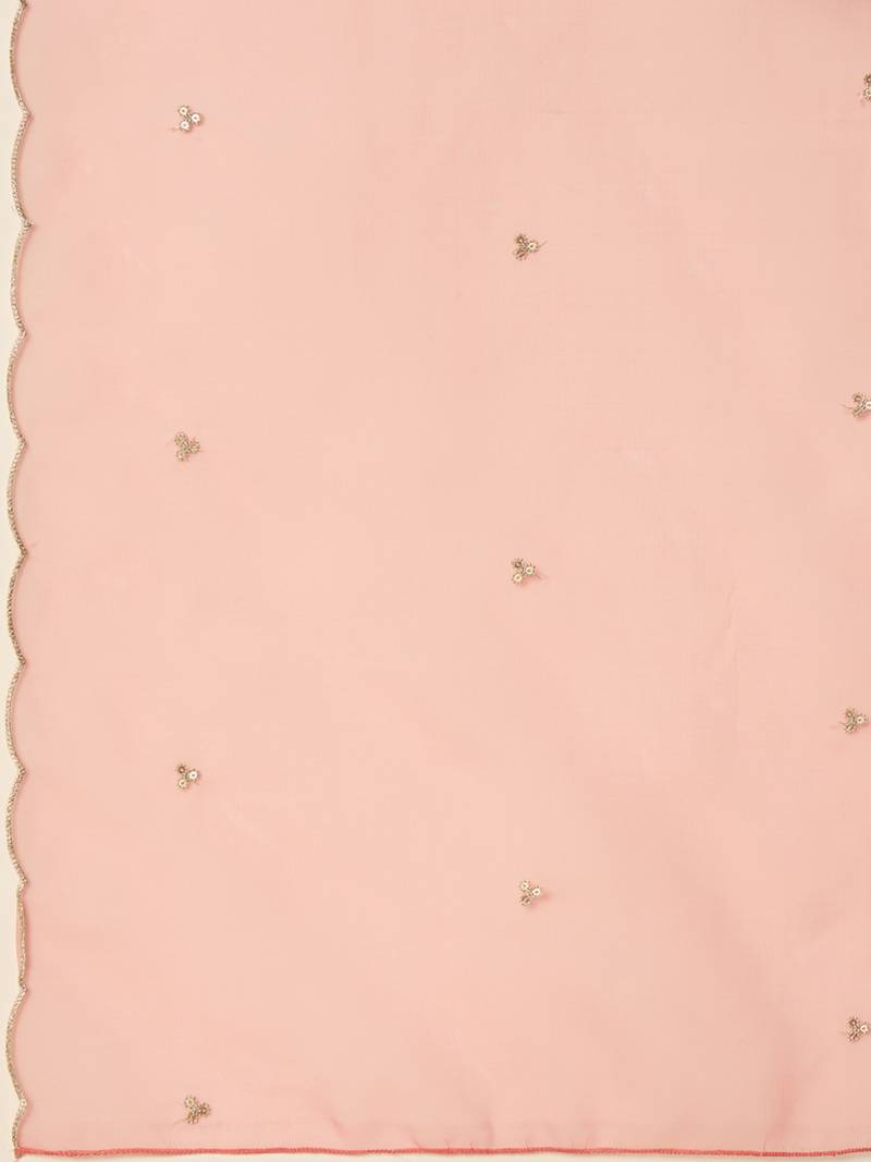 women peach silk blend solid embroidered straight kurta trouser with dupatta