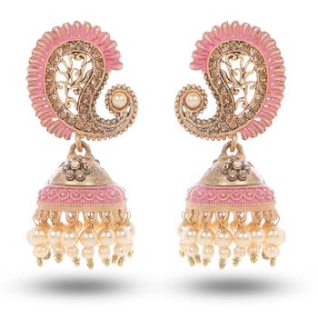 Pink and gold paisley jhumka earrings 2