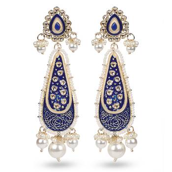 Blue and gold chandbali earrings 2