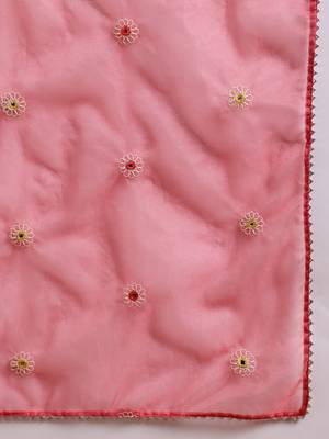 pink silk blend solid embroidered anarkali kurta palazzo with dupatta 6