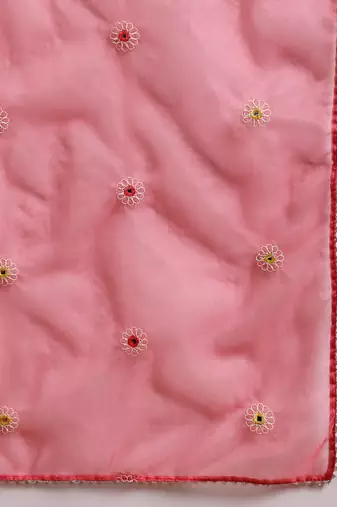 pink silk blend solid embroidered anarkali kurta palazzo with dupatta