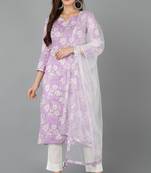 Women purple printed rayon stiched straight kurta trousers suit set