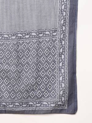 women grey rayon blend geometric printed a-line kurta trouser and dupatta 6