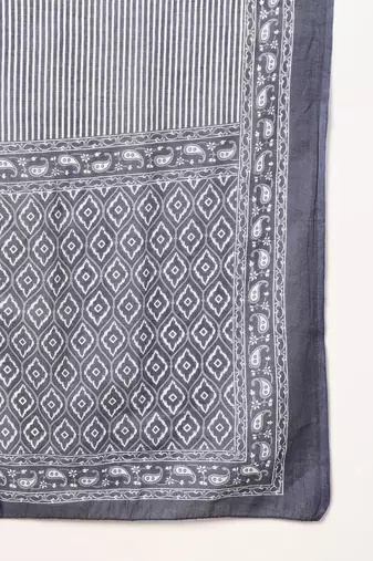 women grey rayon blend geometric printed a-line kurta trouser and dupatta