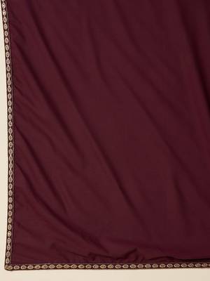 women burgundy georgette solid embroidered anarkali kurta trouser with dupatta 6