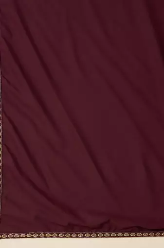 women burgundy georgette solid embroidered anarkali kurta trouser with dupatta